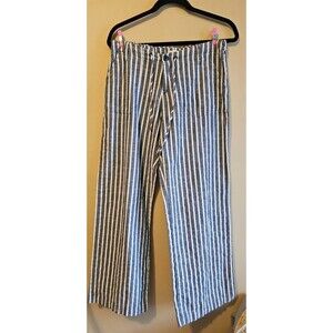 Just Living Linen Blend Wide Leg Pants Sz Medium Blue White Striped Coastal Pant